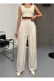 Linen Fabric Cord Detail Elastic Trousers - 2