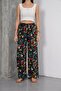 Women's Black Tropical Patterned Tie Detail Comfortable Cut Palazzo Viscose Trousers with Elastic Waist - 3