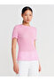 10783 Crew Neck Ruffled Slim Knitwear Blouse-Pink