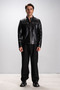 Zagreb Men's Judge Collar Slim Fit Real Leather Sports Coat Black/Beige