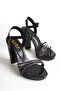 Black Patent Leather Stoned Thick Heel Women's Evening Shoes - 2