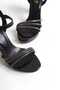 Black Patent Leather Stoned Thick Heel Women's Evening Shoes - 4