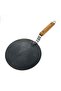 Iron Induction Tawa with Strip Wooden Handle, 23 cm, Black, IND 1680007