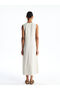 Trendlucky Oval Collar Plain Linen Blend Dress with Difference - 6