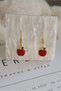 Minimal Steel Earrings with Red Apple Charms, Handmade Minimal Gold Women's Earrings - 2