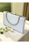 Silver Gray Color Waterway Patterned Satin Women's Evening Dress Bag - 3