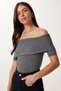 Women's Anthracite Carmen Collar Knitwear Blouse Mu00016 - 2