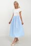 Women's Blue Crew Neck Elastic Waist Color Block Maxi Length Dress Alc-X14278