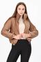 Women's Camel High Collar Zipper Detailed Winter Velvet Coat with Pockets Nb7154 - 3