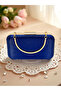 Navy Blue Color Glittery Satin Women's Evening Dress Bag - 5
