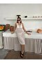 Straps Openwork Pattern V-Neck Midi Length 100% Cotton Women's Knitwear Beach Dress