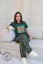 Green Animal Print Short Sleeve Women's Pajama Set - 2