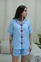 Blue Heart Patterned Buttonless Short Sleeve Women's Pajama Set - 5