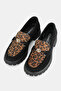 Women's Black Suede Genuine Leather 36-41 Number Leopard Patterned Buckle Loafer Shoes - 2