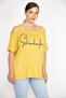 Women's Large Size Mustard Strappy Shoulder Low-cut Lacquer Printed Blouse 65N28776 - 3