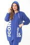 Women's Large Size Cobalt Blue Print and Zipper Detailed Hooded Sweatshirt Trousers Set 65N37128 - 6