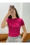 Women's Crew Neck and Waist Drawstring Sandy Fabric Short Sleeve Blouse