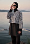 Women's Hijab Black White Leopard Printed Full Covered 3 Piece Swimsuit Set - 3