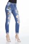 Women's Blue High Waist Embroidered Ripped Jeans - 3