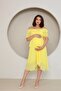 Women's Yellow Carmen Collar Chiffon Dress - 2