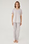 Wishes Comfort Short Sleeve %100 Cotton Women's Gray Pajama Set - 3
