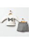 Baby Girl Set with Plaid Pattern Skirt - Long Sleeve Blouse with Bow and Mini Skirt - 2