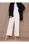 Women's Waist Laced Double Crepe Wide Leg White Trousers - 2