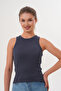 Cotton Camisole Ribbed Crew Neck Women's Undershirt - Smoked - 2