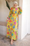 Oil Green Patterned Skirt Layered Viscon Dress - 4