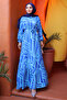 Cobalt Blue Print Skirt Layered Viscon Dress - 5