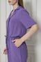 Women's Lilac Buttoned Pocketed Waist Ruched Belt Short Sleeve Jacket Collar Casual Overalls 2622462 - 7
