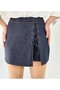 Dark Blue Denim Denim Shorts Skirt with Laces - 6