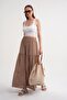 4662 Women's Button Detailed Gathered Modal Skirt Soil - 3