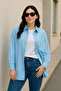 Women's Oversize Loose Cut Linen Shirt - Baby Blue - 5