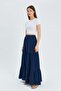 4567 Women's Ruffled Long Muslin Skirt Navy Blue - 3