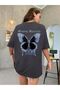 Missing Butterfly Single Jersey T-Shirt - Smoke Printed Oversize Crew Neck T-Shirt