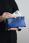 Women's Satin Navy Blue Metal Framed Evening Dress Clutch Bag with Stone Detail - 2