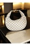 Women's Cream Jacquard Patterned Mini Hand and Shoulder Bag with Lock Closure - 6