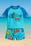 Boy Surfer Fishbone Printed Blue - Yellow White T-shirt Shorts Swimsuit Set Top Diver Bottom Parachute - 3