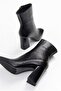 Women's Black Wrinkled Patent Leather 13 Punt Thick Heel Boots - 2