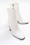 Women's Tll White Wrinkled Patent Leather Thick Heel Boots - 5