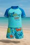 Boy Surfer Fishbone Printed Blue - Yellow White T-shirt Shorts Swimsuit Set Top Diver Bottom Parachute