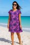Women S Fuchsia-Purple Leopard Print Short Sleeve Beach Dress - Relaxed Fit Summer Mini Dress - 5