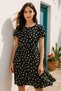 Women S Black Floral Print Short Sleeve Summer Dress - Round Neck Relaxed Fit Casual Mini Dress - 4