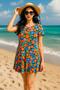 Women S Floral Print Crew Neck Short Sleeve Summer Dress - Relaxed Fit Casual Short Dress - 3