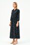 Women's Patterned Straight Long Dress Long Sleeve Tunic Collar Buttoned - 2