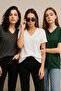Women's 3 Pack Anthracite-White-Khaki Oversize T-Shirt 100% Cotton V-Neck T-Shirt - 3