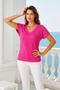 Women's Pink Viscose V-Neck T-Shirt Short Sleeve Relaxed Cut Blouse - 4