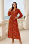 Women's Orange Long Length Dress - Button up Leopard Print Elegant Dress - 2