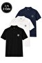 Men's 3-Pack T-Shirt Relaxed Fit 100% Cotton Polo Collar T-Shirt Black-Navy-White